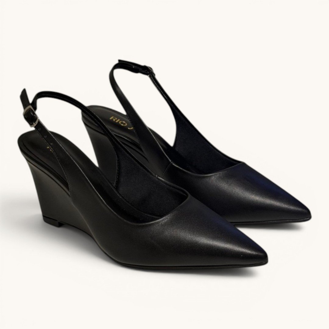 Scarpin Slingback Rio Sul Anabela Com Bico Fino Preto Preto 3