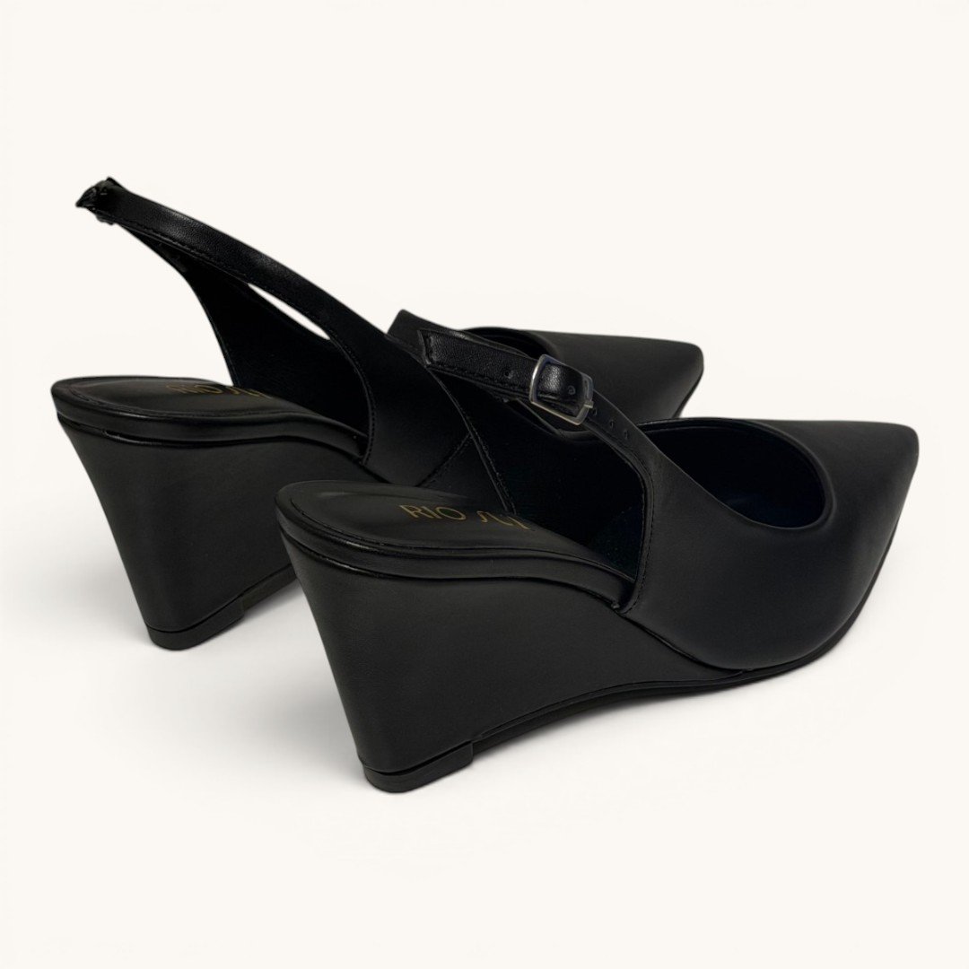 Scarpin Slingback Rio Sul Anabela Com Bico Fino Preto Preto 5