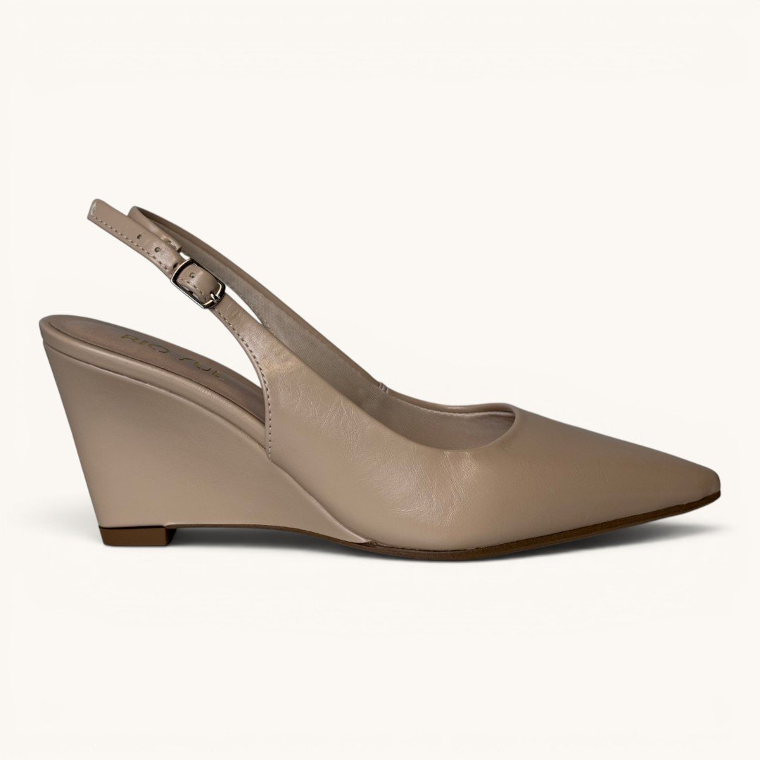 Scarpin Slingback Rio Sul Anabela Com Bico Fino Bege