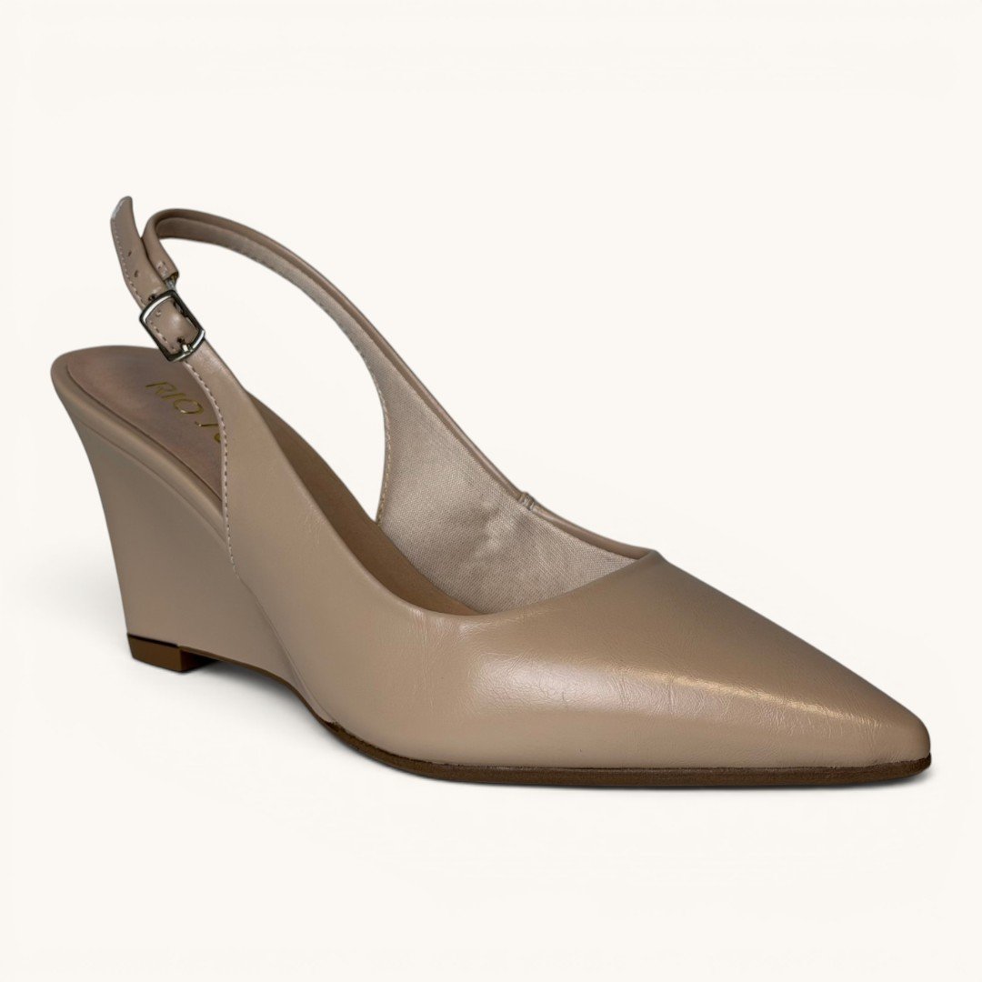 Scarpin Slingback Rio Sul Anabela Com Bico Fino Bege Marrom 2
