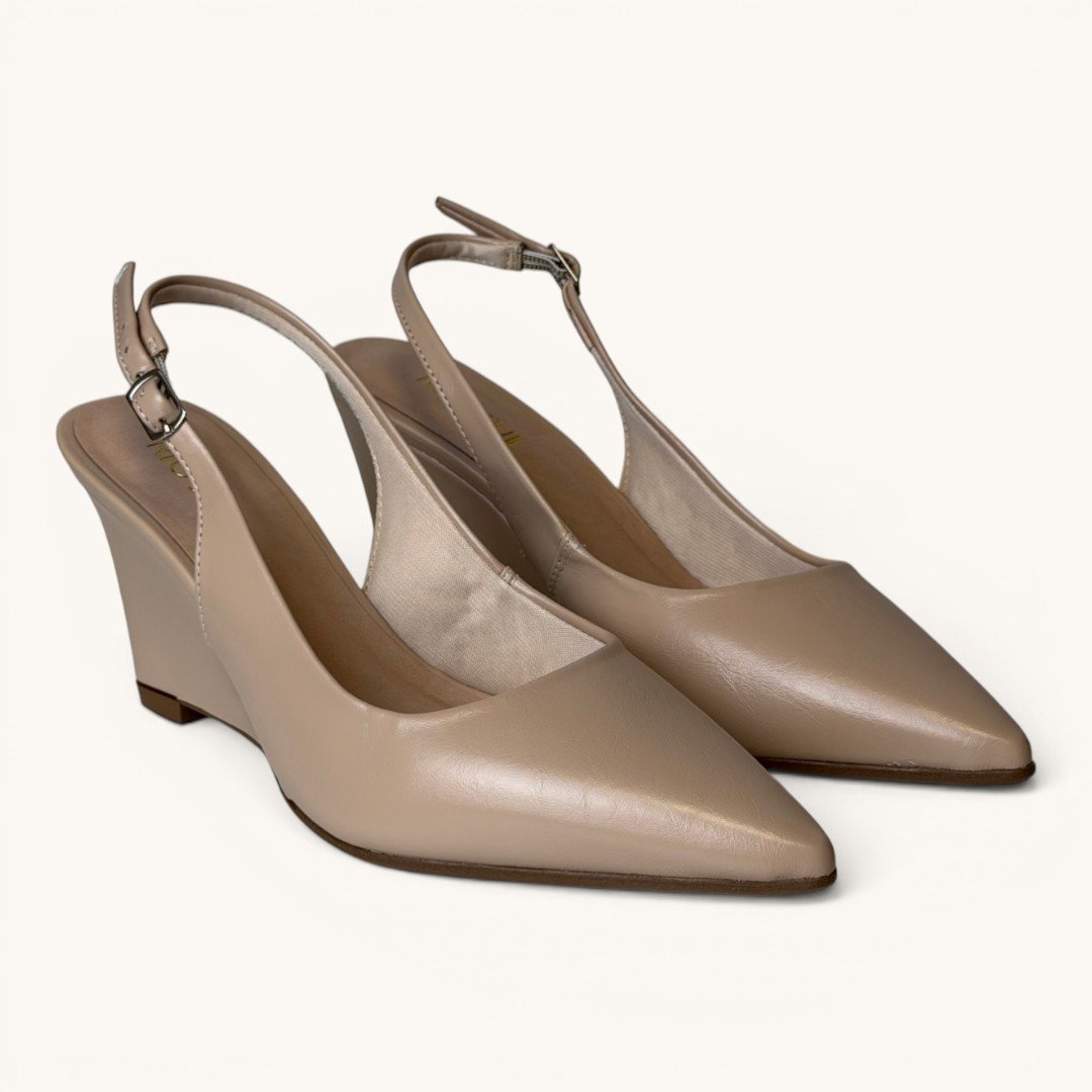 Scarpin Slingback Rio Sul Anabela Com Bico Fino Bege Marrom 3