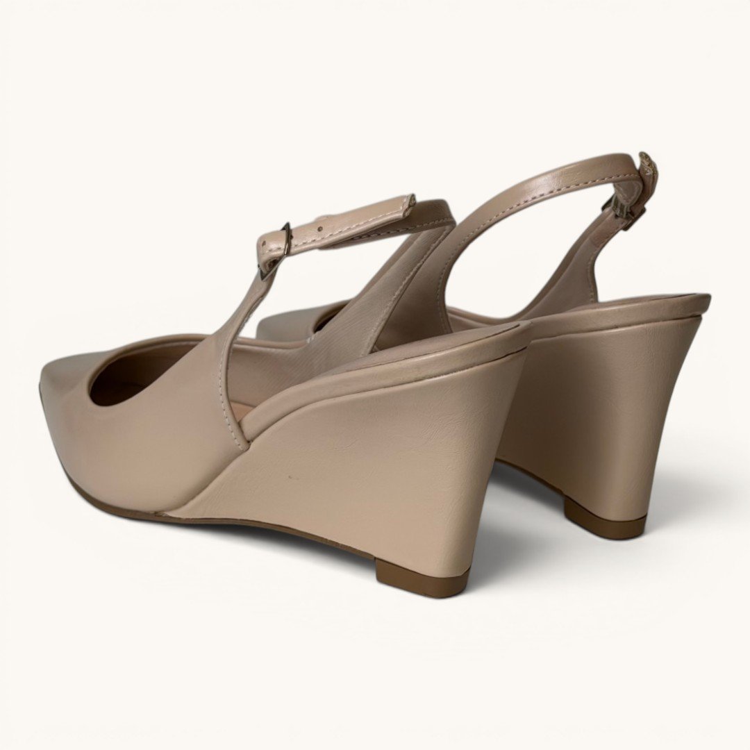 Scarpin Slingback Rio Sul Anabela Com Bico Fino Bege Marrom 5
