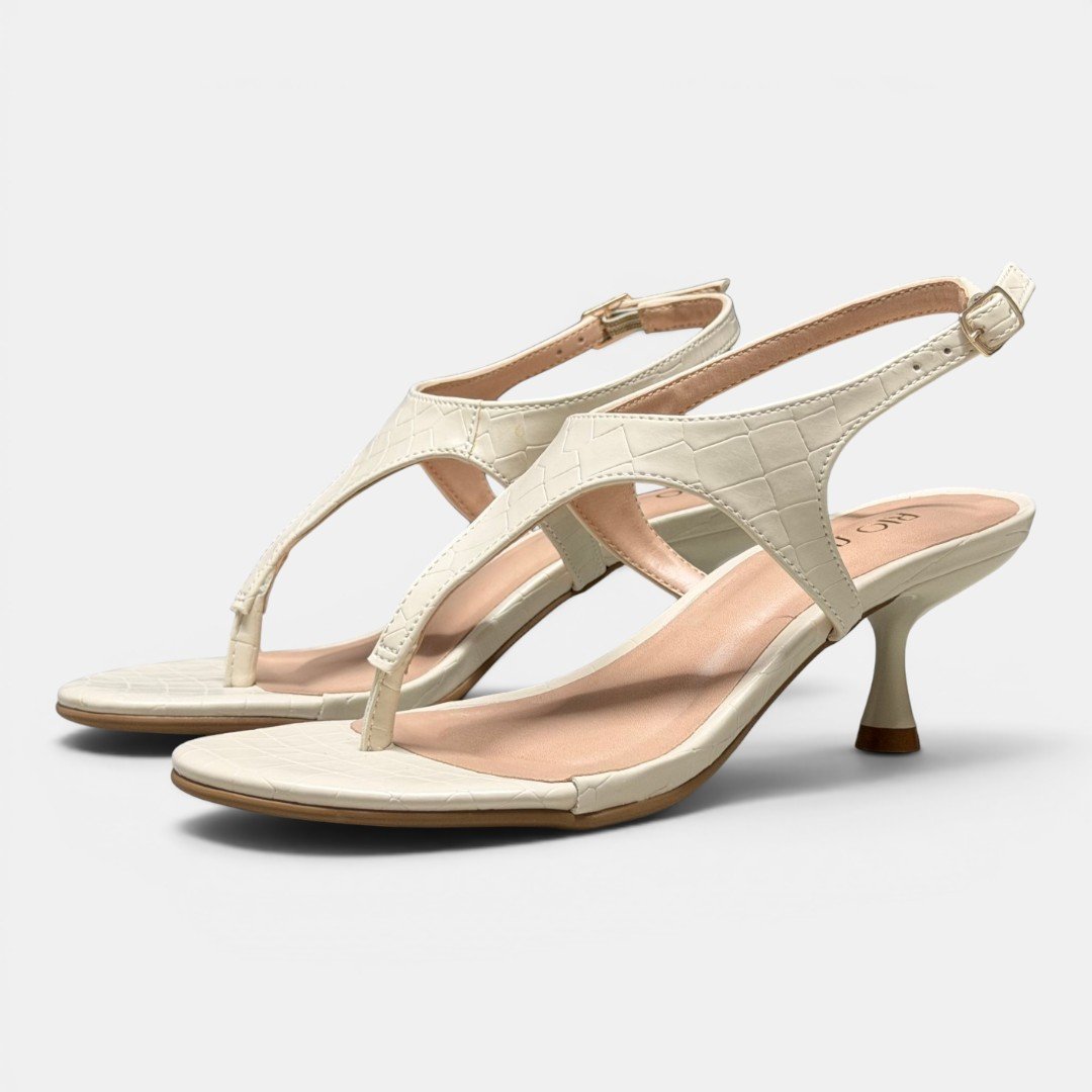 Sandália de Dedo Rio Sul Salto Taça Croco Off White Branco 4