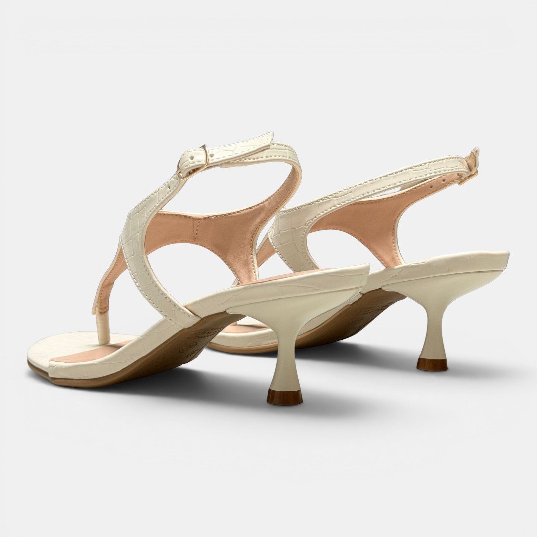 Sandália de Dedo Rio Sul Salto Taça Croco Off White Branco 5