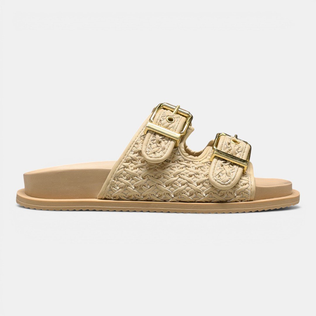 Papete Rio Sul Slide Com Duas Fivelas Off White