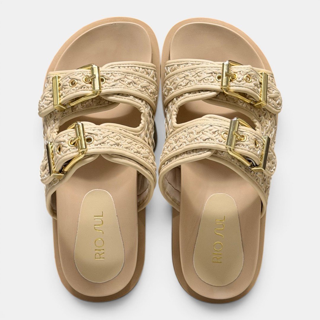 Papete Rio Sul Slide Com Duas Fivelas Off White Branco 2