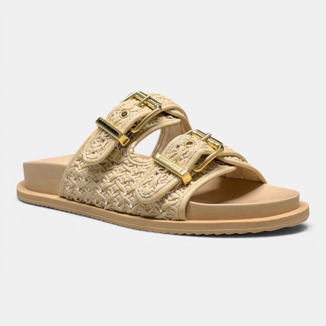 Papete Rio Sul Slide Com Duas Fivelas Off White Branco 3