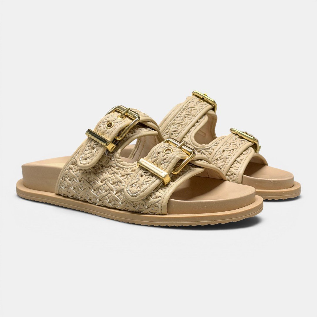 Papete Rio Sul Slide Com Duas Fivelas Off White Branco 4