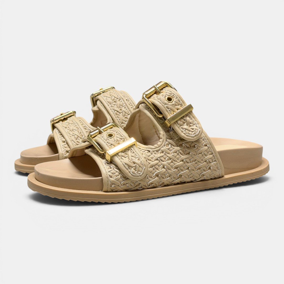 Papete Rio Sul Slide Com Duas Fivelas Off White Branco 5