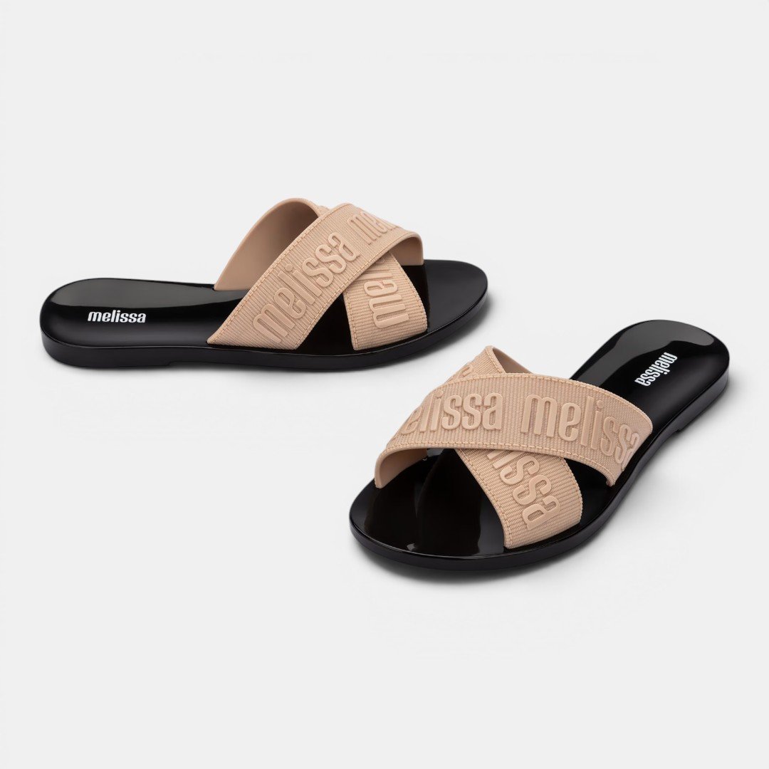 Chinelo Melissa M-Lover Slide Bege com Preto Bege 3