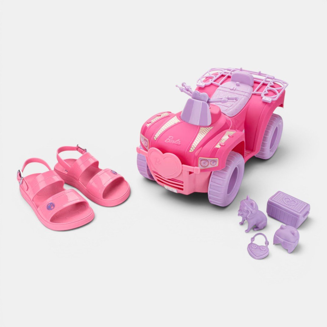 Sandália Rasteira Barbie Fashion Trip Infantil Rosa Médio