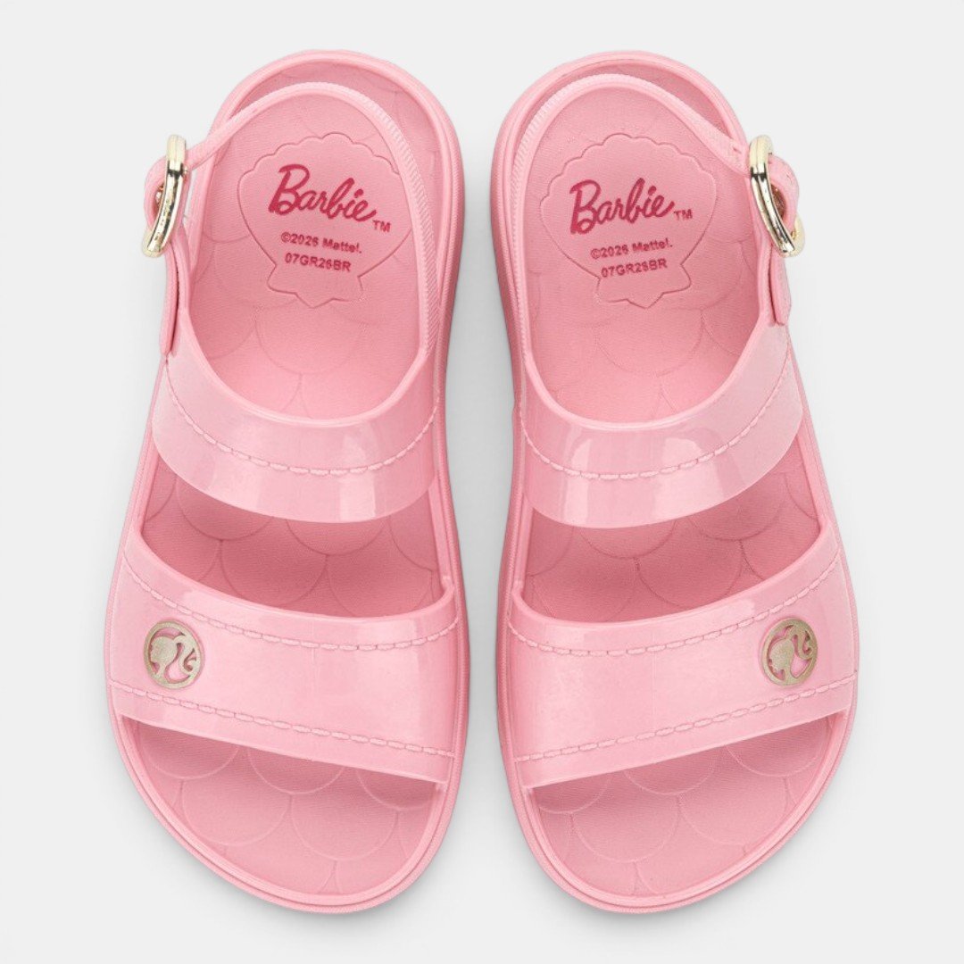 Sandália Rasteira Barbie Fashion Trip Infantil Rosa Claro Rosa 5