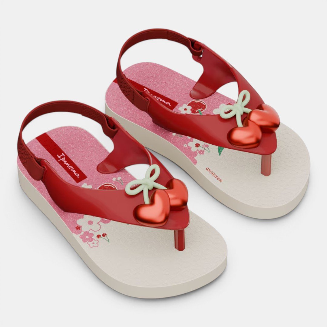 Chinelo De Dedo De Bebê Belle Cerejinha Ipanema Bege Bege 2