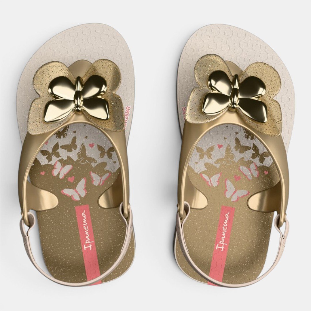 Chinelo De Dedo De Bebê Belle Borboleta Ipanema Bege