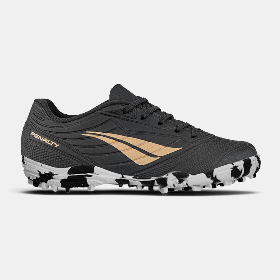 Chuteira Society Infantil Penalty Matis Kids XXI Preta com Dourado