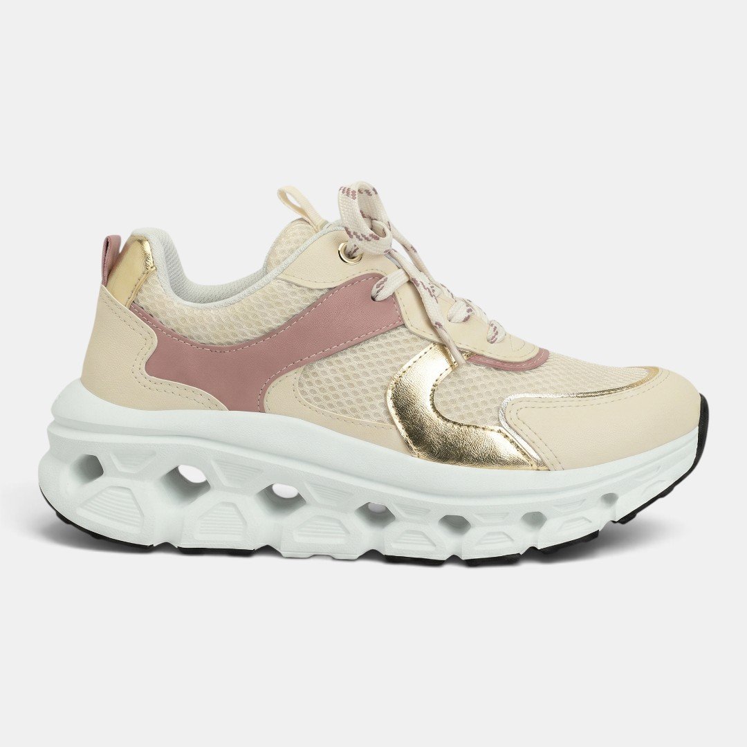 Tênis Piccadilly Maxi Tech Off White com Rosa