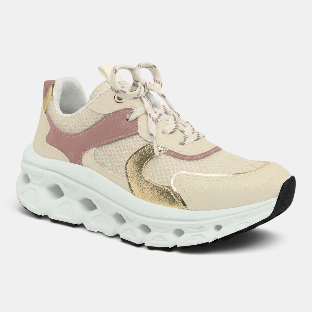 Tênis Piccadilly Maxi Tech Off White com Rosa Branco 3