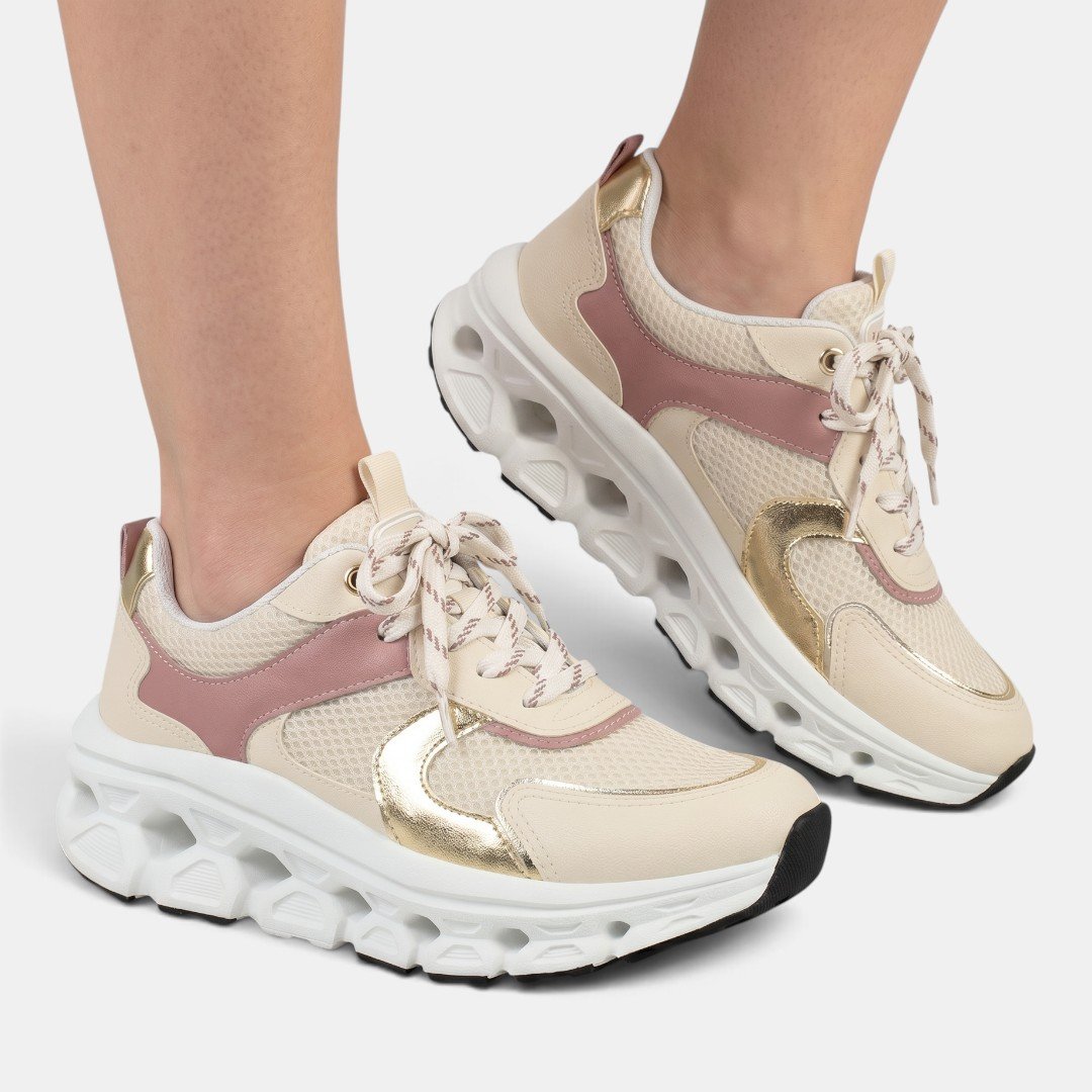 Tênis Piccadilly Maxi Tech Off White com Rosa Branco 4