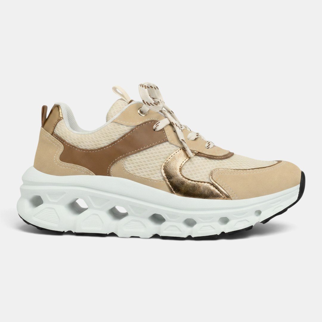 Tênis Piccadilly Maxi Tech Bege com Dourado