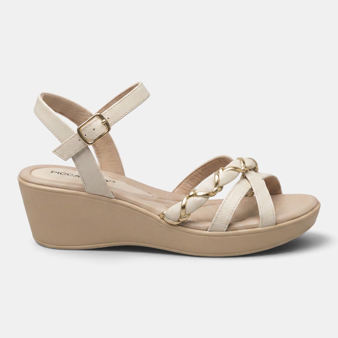 Sandália Piccadilly Anabela Off White