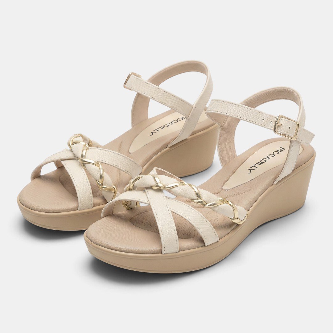Sandália Piccadilly Anabela Off White Branco 2
