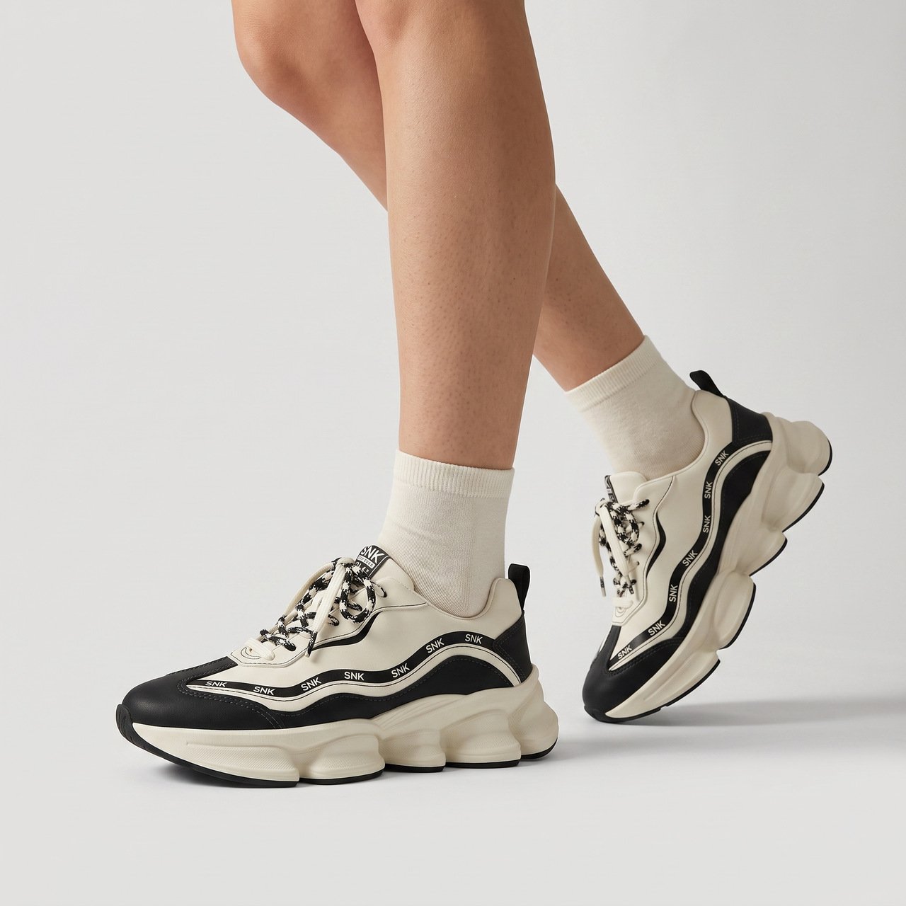 Tênis Chunky Ramarim Off White com Preto Branco 2