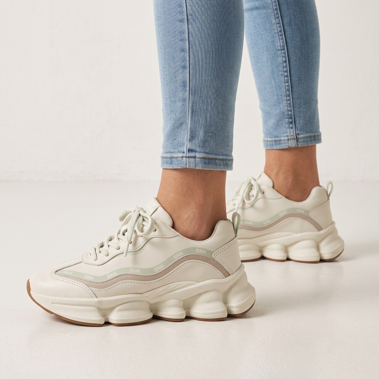 Tênis Chunky Ramarim Off White com Verde Menta Branco 2