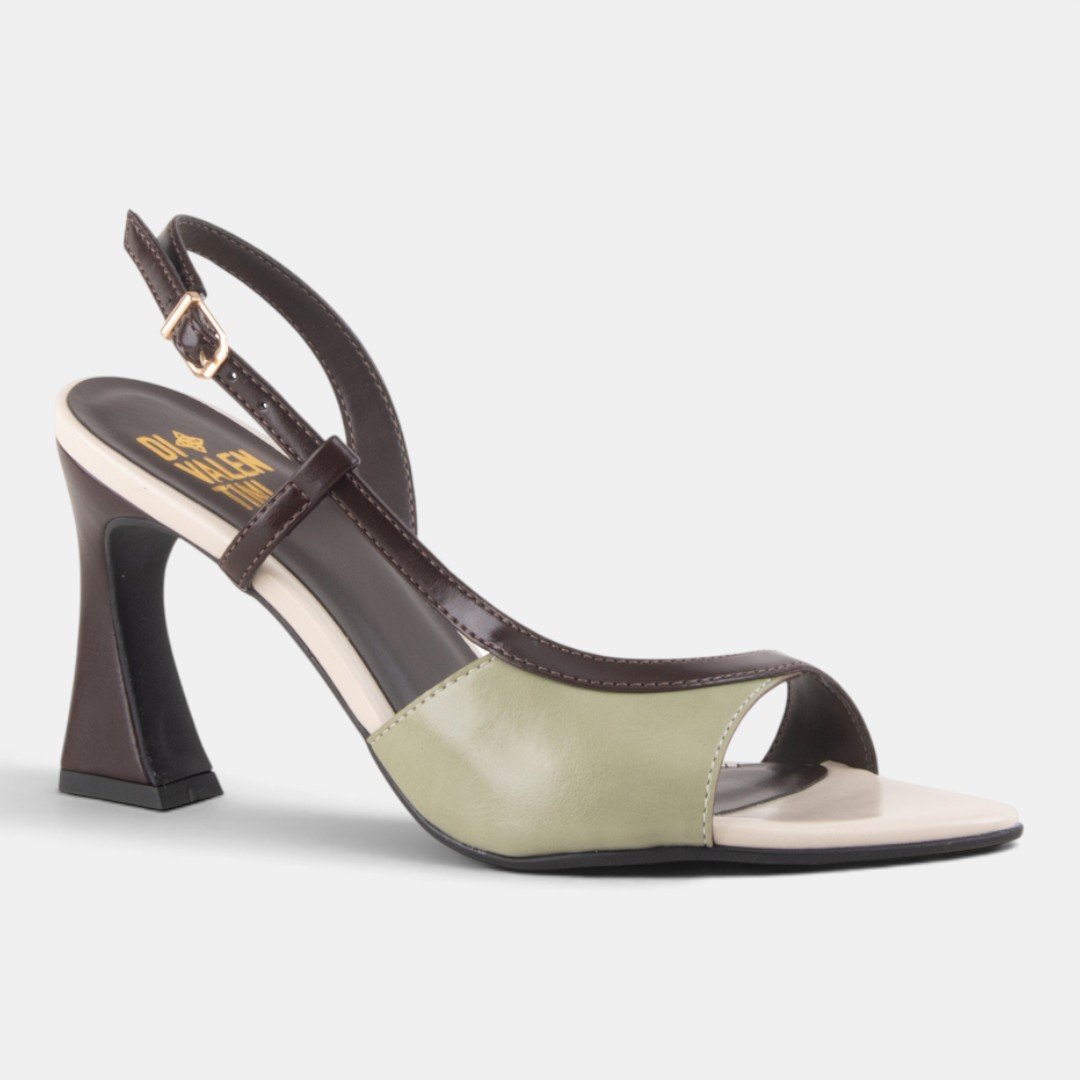 Sandália Di Valentini Salto Taça Marrom com Verde Preto 2