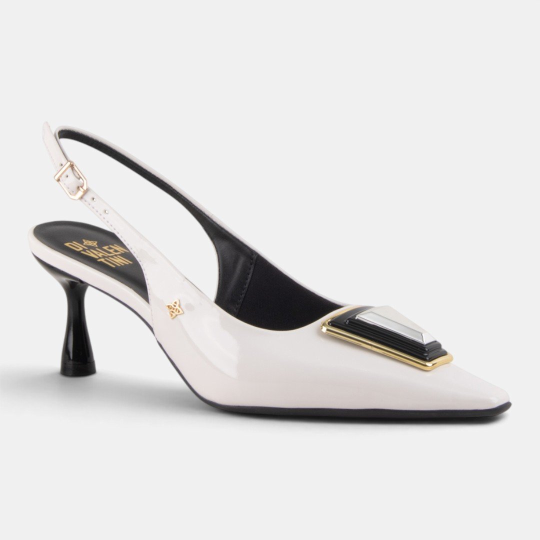 Scarpin Slingback Di Valentini Verniz Off White Branco 3