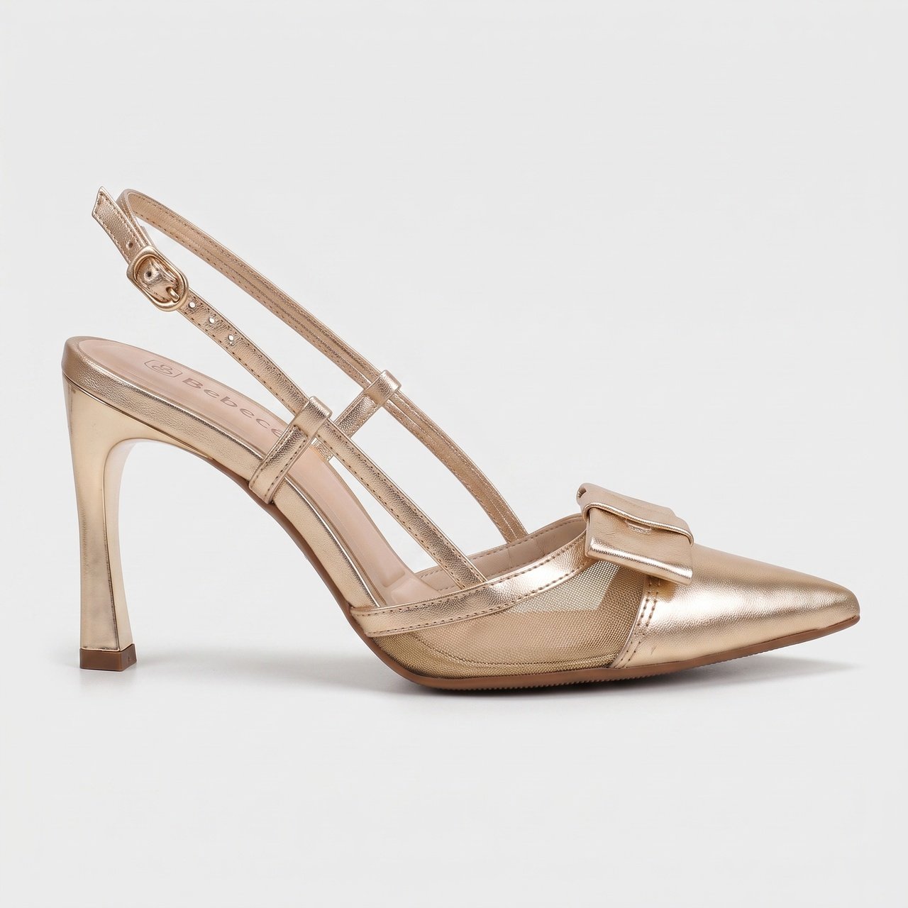 Scarpin Slingback Bebecê Com Telinha e Laço Dourado