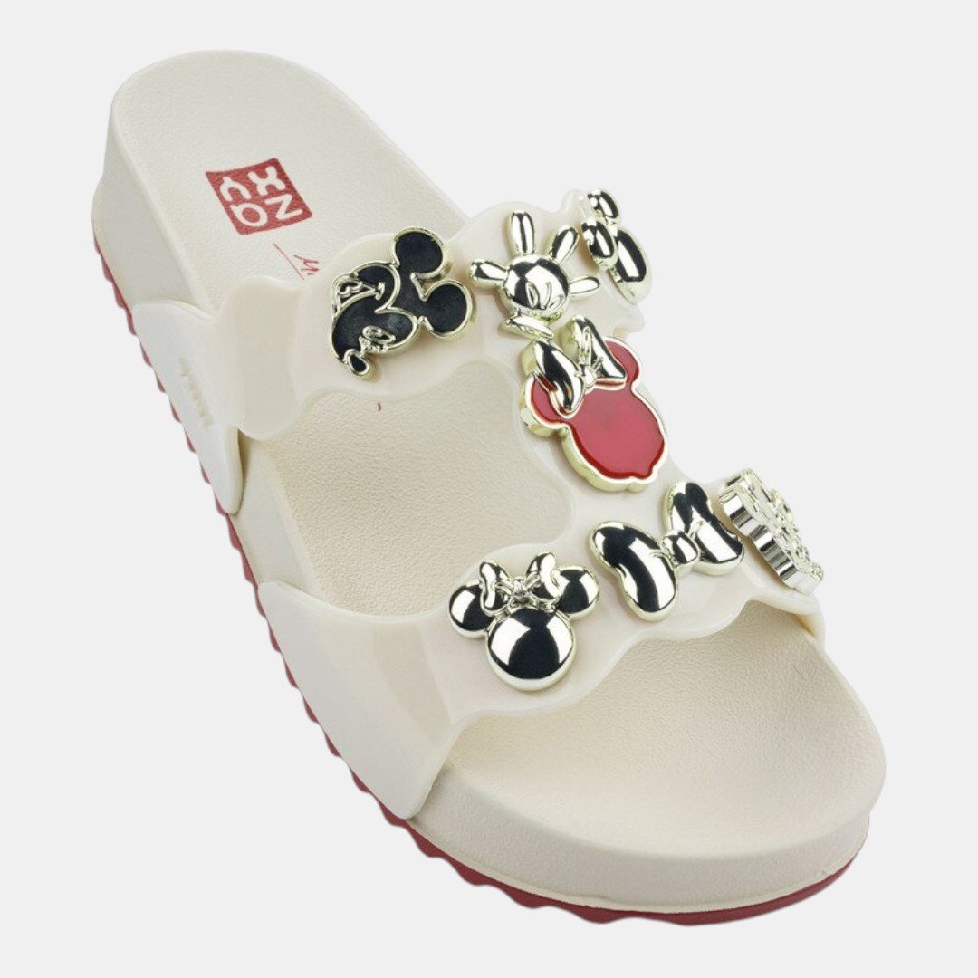 Chinelo Slide Zaxy Disney Minnie Charms Off White Branco 3