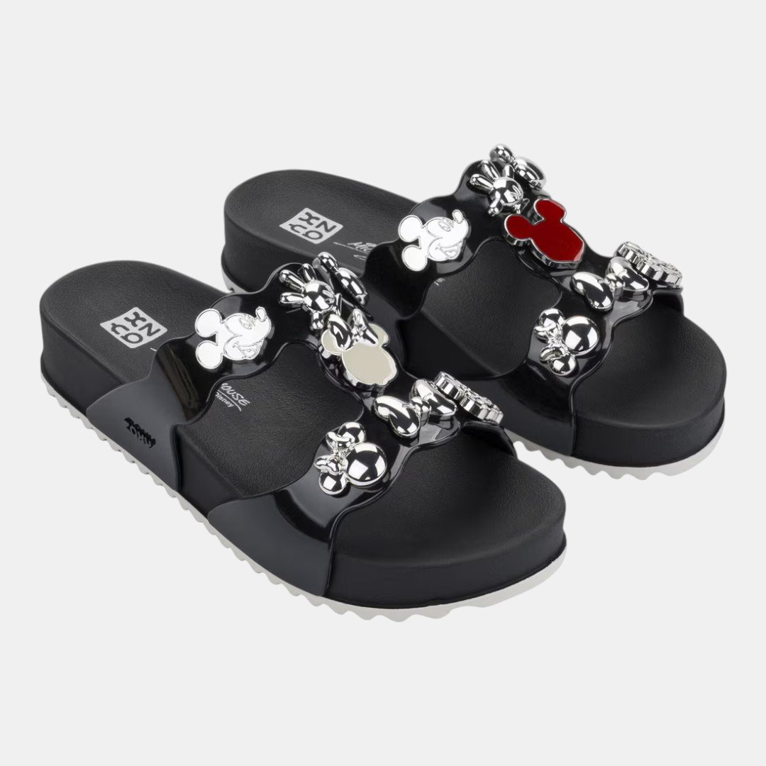 Chinelo Slide Zaxy Disney Minnie Charms Preto Preto 4