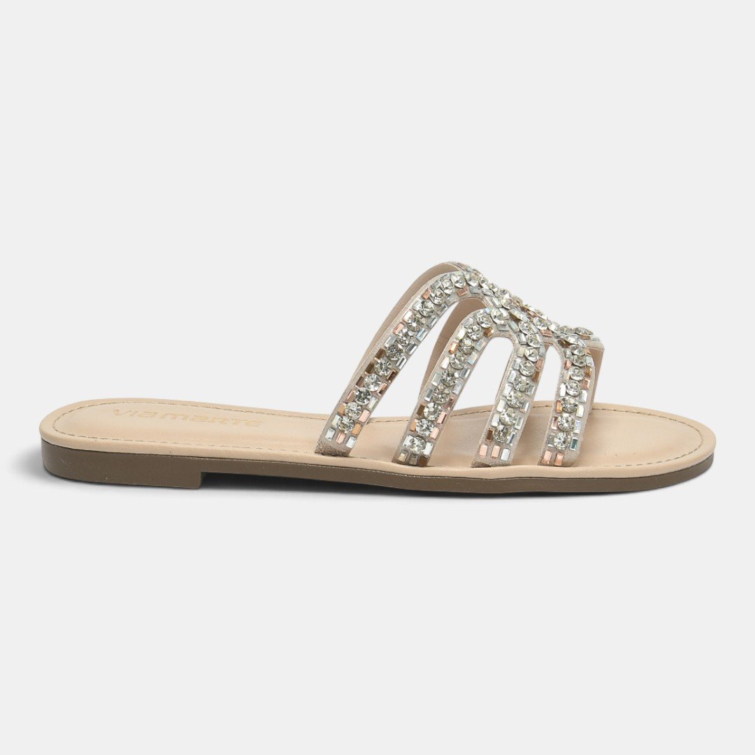 Rasteira Via Marte Com Strass Bege