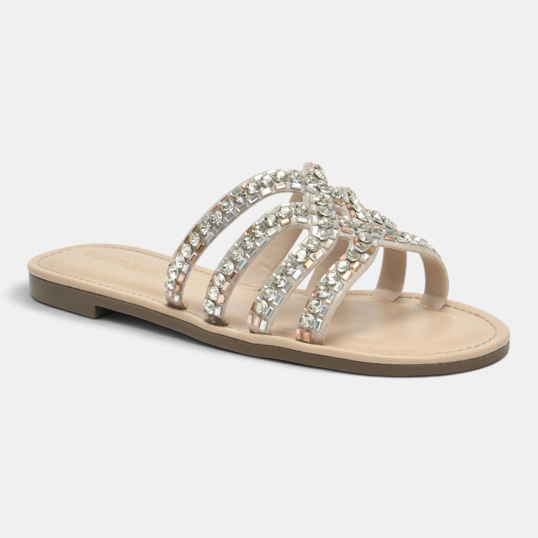 Rasteira Via Marte Com Strass Bege Bege 2