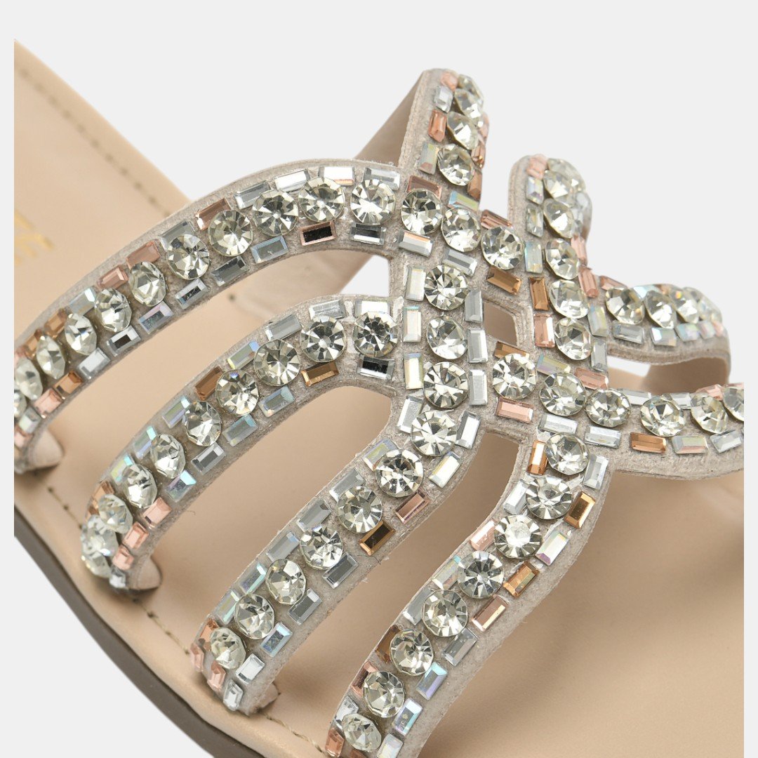 Rasteira Via Marte Com Strass Bege Bege 4