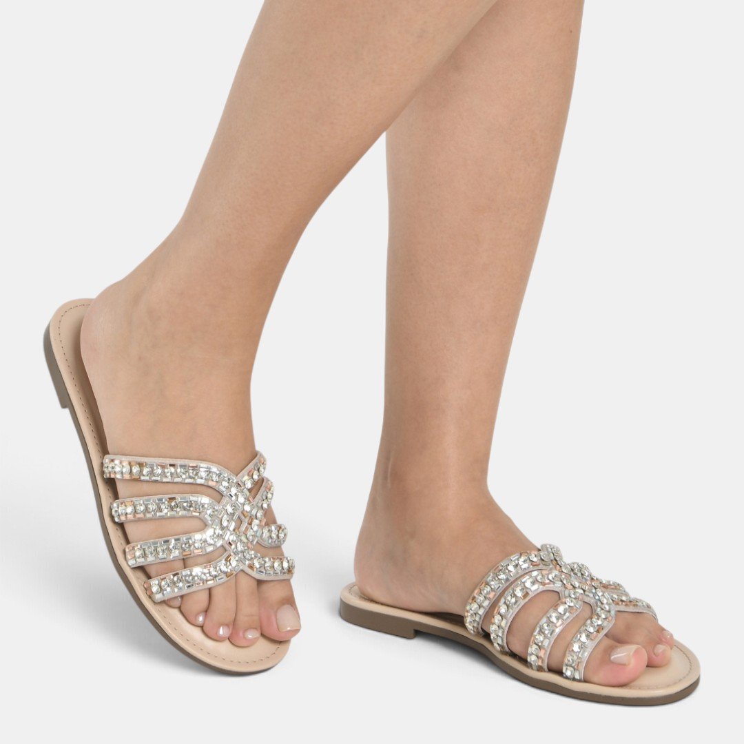 Rasteira Via Marte Com Strass Bege Bege 5