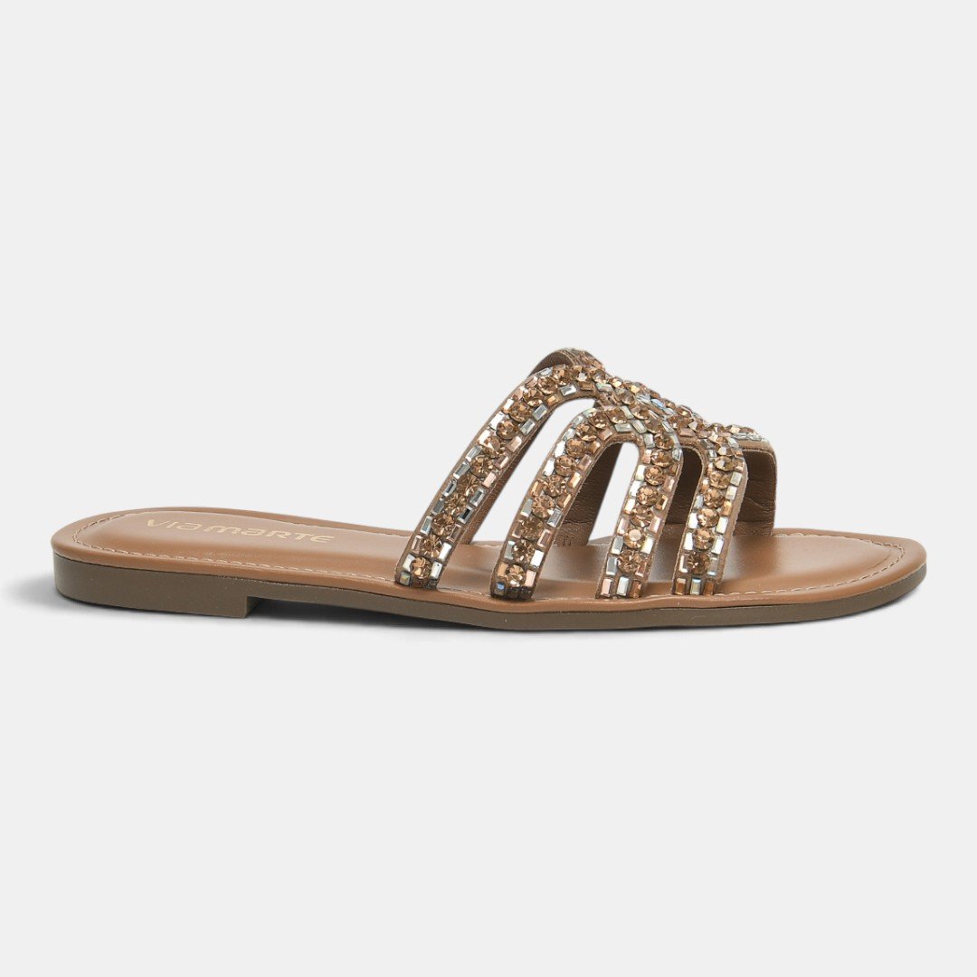 Rasteira Via Marte Com Strass Caramelo