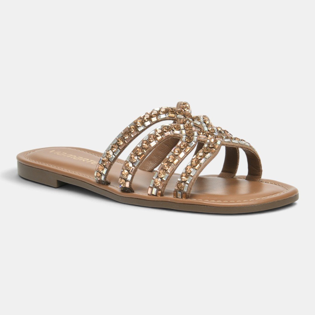Rasteira Via Marte Com Strass Caramelo Marrom 2