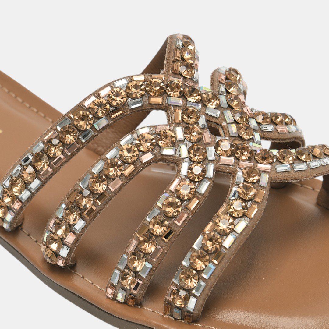 Rasteira Via Marte Com Strass Caramelo Marrom 4