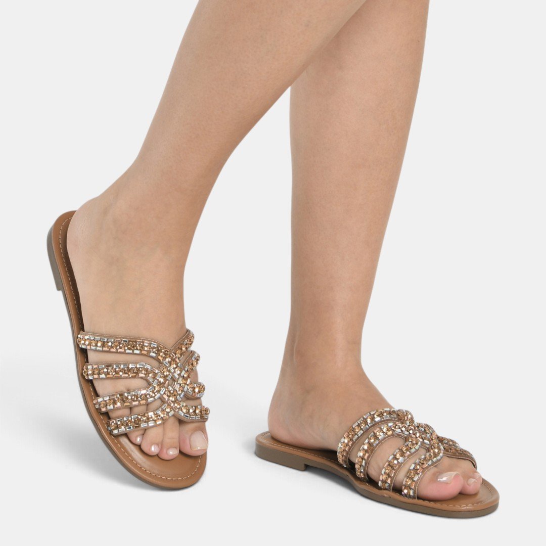 Rasteira Via Marte Com Strass Caramelo Marrom 5