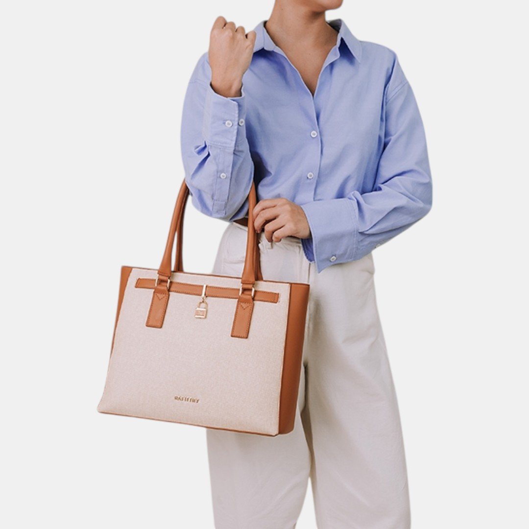 Bolsa Rafitthy Tote Heritage Lock Caramelo Bege 2