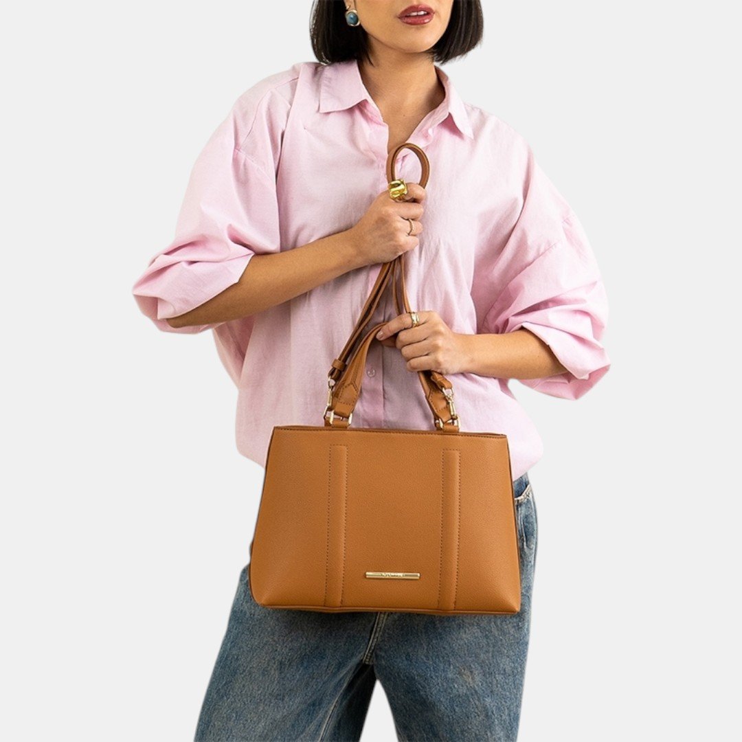 Bolsa Rafitthy Satchel Classic Chic Caramelo Bege 2