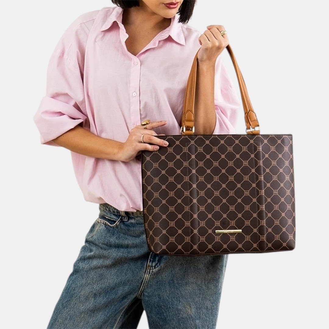 Bolsa Rafitthy Tote Signature Icon Monograma Marrom Marrom 2