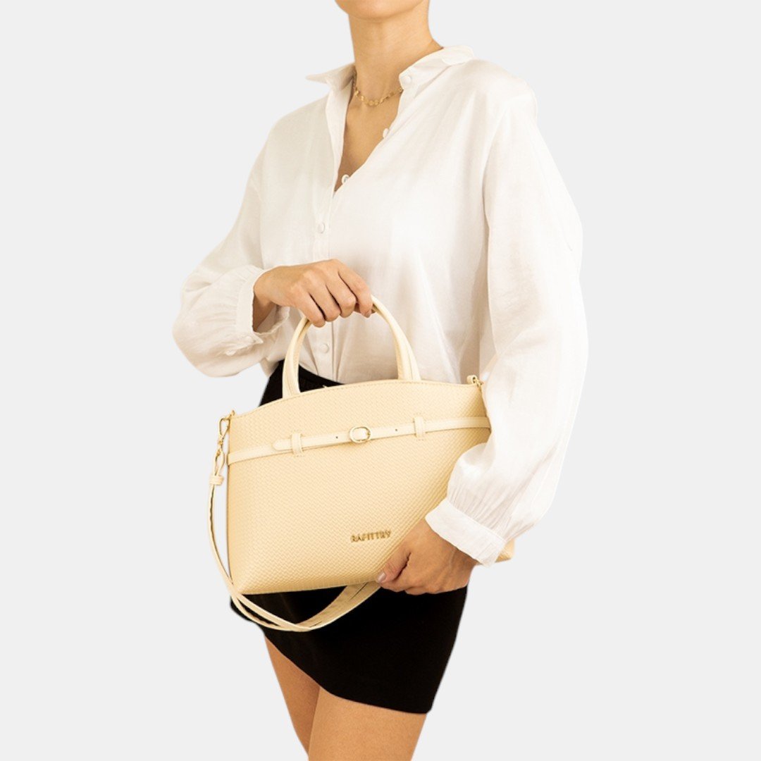 Bolsa Rafitthy Satchel Woven Chic Bege Marrom 2