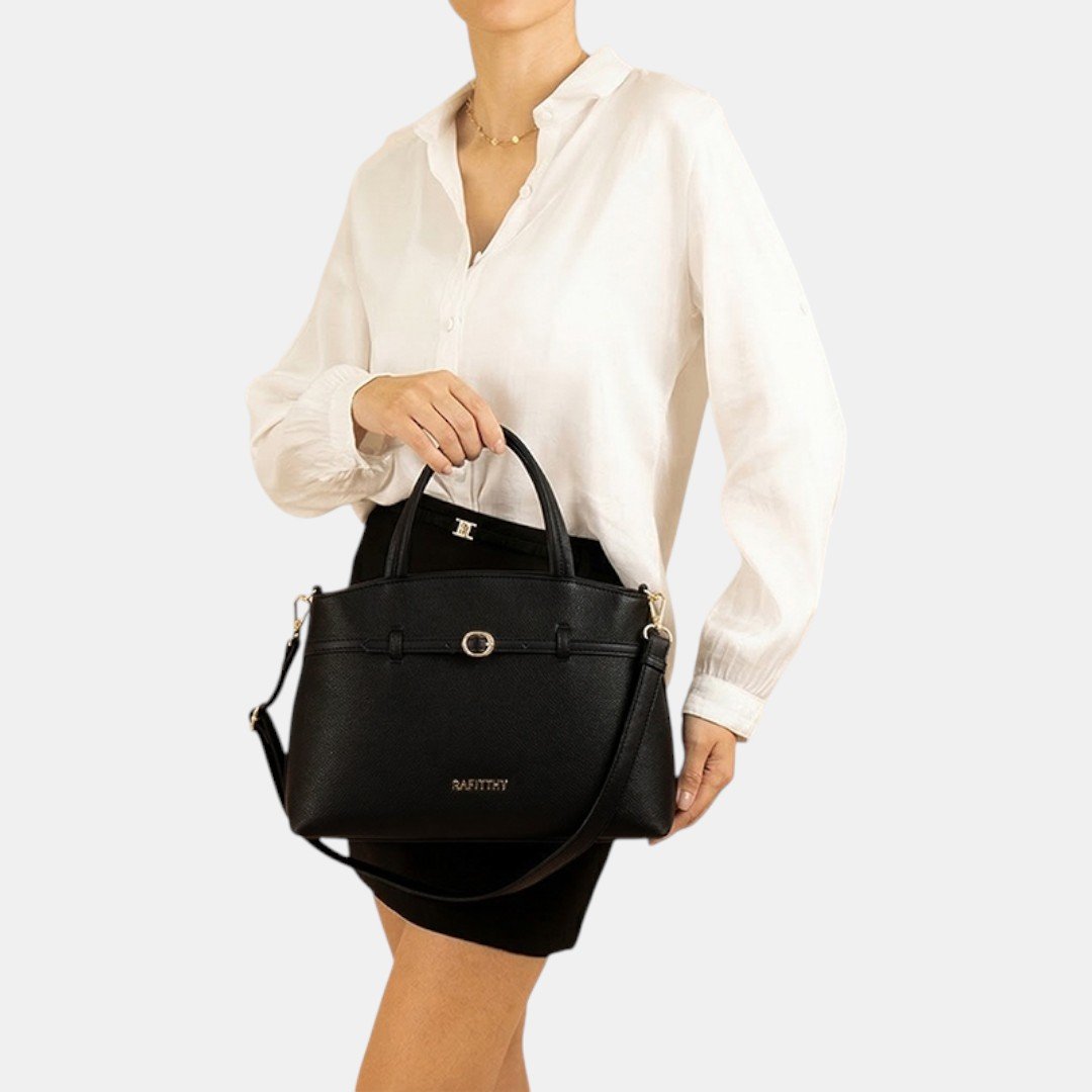 Bolsa Rafitthy Satchel Woven Chic Preta Preto 2