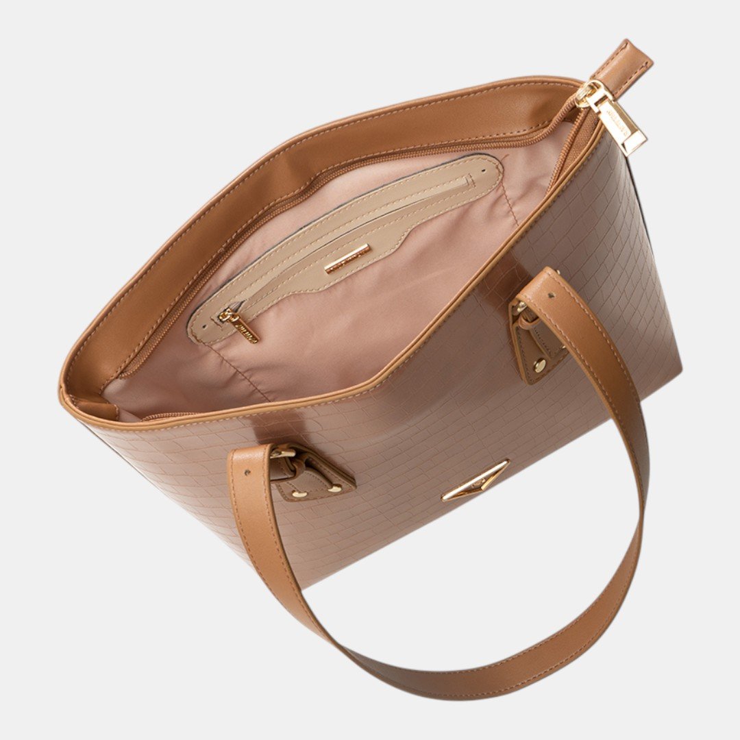 Bolsa Rafitthy Tote Elegance Croco Camel Bege 4