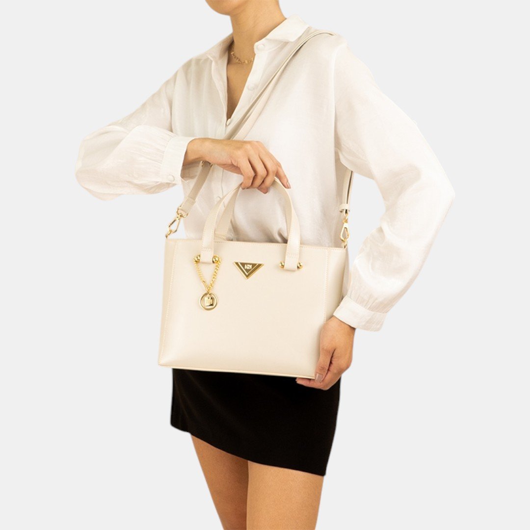 Bolsa Rafitthy Satchel Icon Charm Areia Bege 2