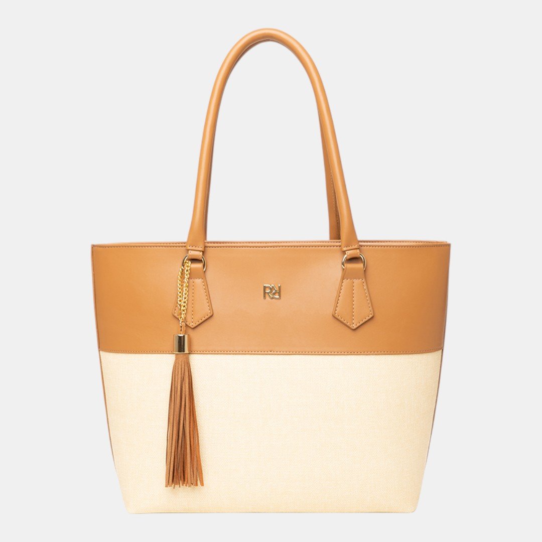 Bolsa Rafitthy Tote Resort Chic Caramelo com Bege