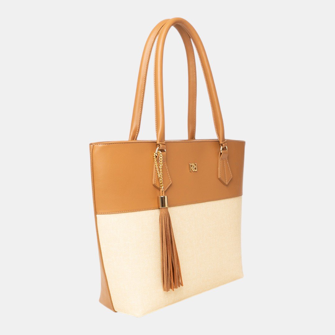 Bolsa Rafitthy Tote Resort Chic Caramelo com Bege Marrom 3