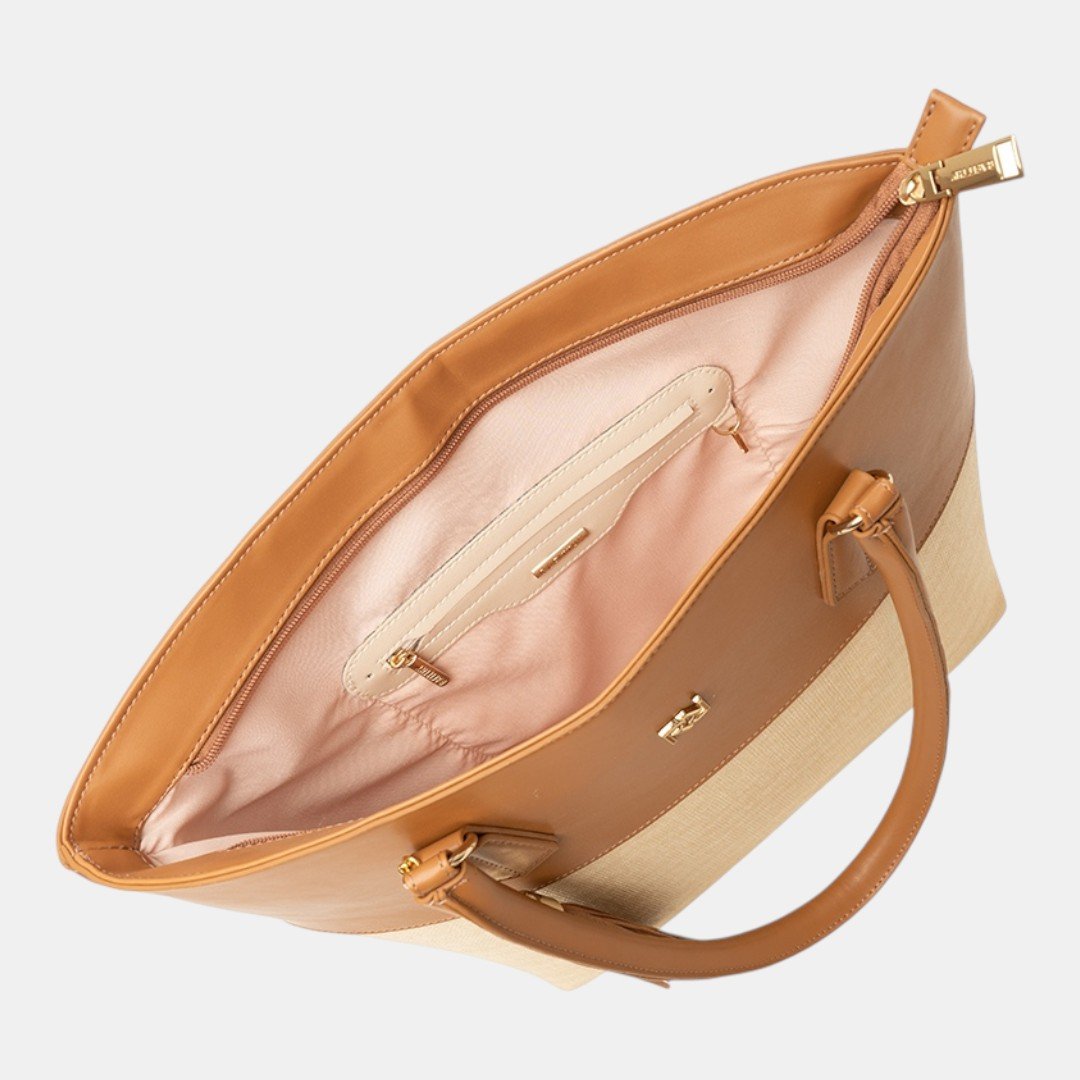 Bolsa Rafitthy Tote Resort Chic Caramelo com Bege Marrom 5